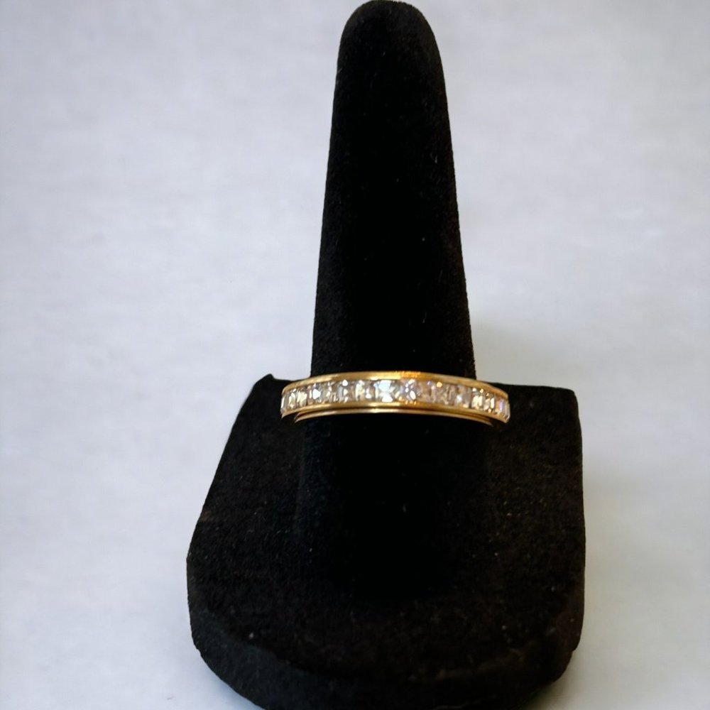 Women's Fun Fashion Ring Gold Stainless Steel Eternity Zircon Inlay Band Size 8